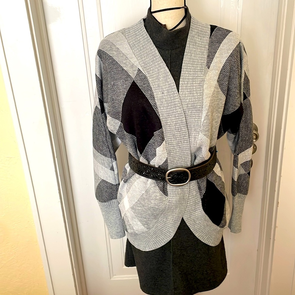 NWT‎ Lety & me Oversized Gray Patchwork Cardigan Size Medium
